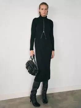 Платье-джемпер на молнии из лупе Mango, черный