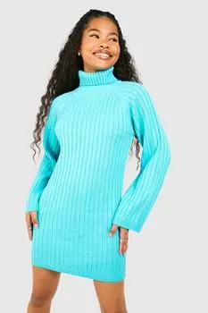 Платье-джемпер Petite с высоким воротником и широкими рукавами boohoo, синий