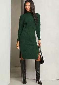 Платье-джемпер REGULAR FIT LONGLINE SIDE SPLIT CABLE Lipsy, зеленый
