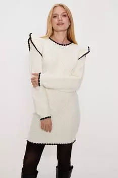 Платье-джемпер с косой прострочкой и наконечником Oasis, белый