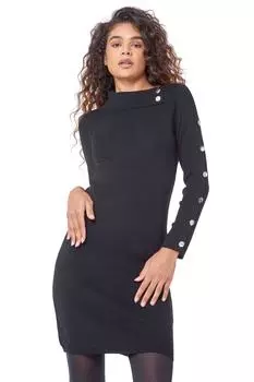 Платье-джемпер с пуговицами и высоким воротником Roman, черный