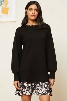 Платье джемпер с тканым подолом Love & Roses, черный