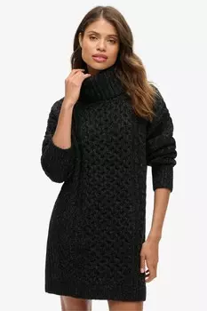 Платье джемпер с водолазкой и косами Superdry, черный