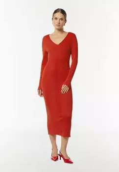 Платье-джемпер SLIM FIT-MIT V-AUSSCHNITT comma, светло-красный
