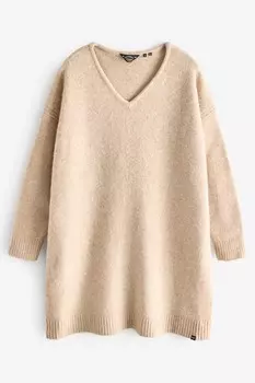 Платье джемпер свободного кроя с V образным вырезом Superdry, бежевый