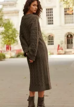 Платье-джемпер V-NECK CABLE MIDI Next, коричневый
