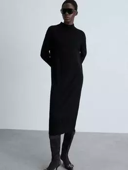 Платье-джемпер vieira с воронкообразным вырезом Mango, черный