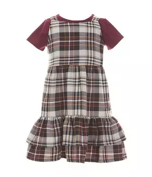 Платье-джемпер в клетку без рукавов Rare Editions для маленьких девочек 2T-6X и однотонный комплект футболок с короткими рукавами, мультиколор