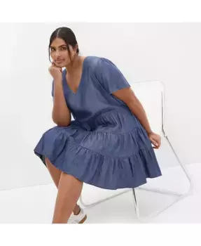 Платье джинсовое многоярусное Plus Size CITY CHIC, синий