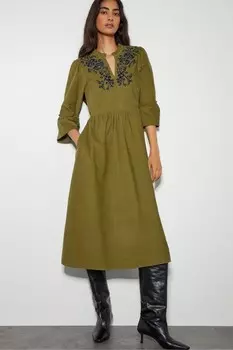 Платье Edith из вельвета с оборками Monsoon, зеленый