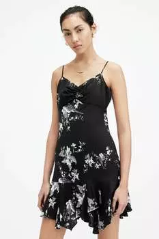 Платье Eica Iona с цветочным принтом Allsaints, черный