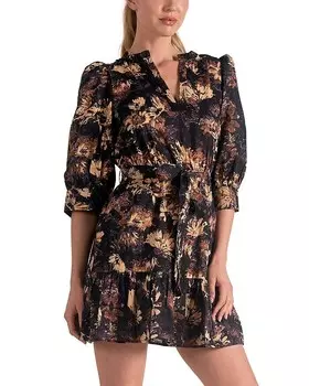 Платье Elan с V-образным вырезом и поясом, мультиколор