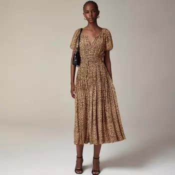 Платье Елена с рукавами-фонариками из леопардового крепдешина J.Crew, коричневый