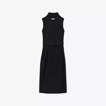 Платье Ella из хлопка с V-образным вырезом и поясом на талии Reiss, синий
