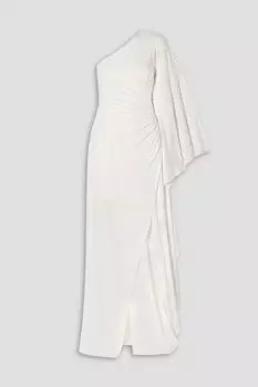 Платье Ellen из эластичного джерси с одним рукавом и драпировкой HALSTON, белый