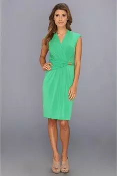 Платье ELLEN TRACY Cap Sleeve Printed Ity Surplice Neck Dress, зеленый