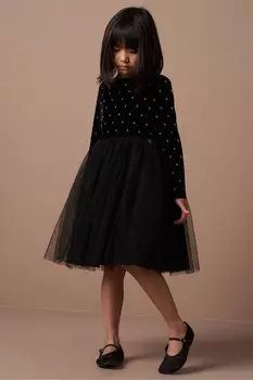 Платье Elsie из бархата тюля с бисером Angel & Rocket, черный