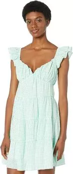 Платье English Factory Gingham Printed Tiered Mini Dress, зеленый
