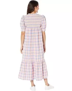 Платье English Factory Gingham Textured Smocked Yoke Midi Dress, цвет Pink Purple