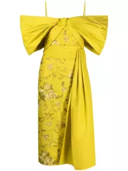 Платье Evora с открытыми плечами и вышивкой ERDEM, желтый