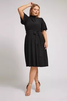 Платье фигуристка London с высоким воротом и поясом Yours Curve, черный