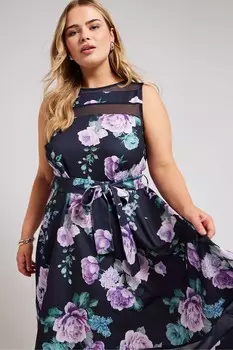 Платье фигуристка с сетчатыми вставками Yours Curve, синий