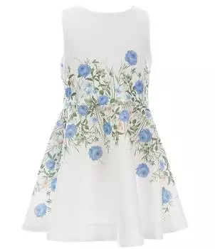 Платье фигуристки без рукавов с круглым вырезом и цветочным принтом на талии GB для маленьких девочек 2T-6X, цветочный