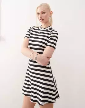 Платье фигурного катания Noisy May с короткими рукавами в черно-белую полоску