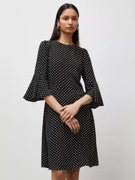 Платье Finery Quinn с рифлеными рукавами и точечным принтом, черный