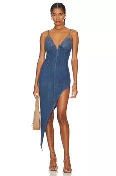 Платье fleur du mal Asymmetrical Denim High Leg, цвет Medium Wash Denim