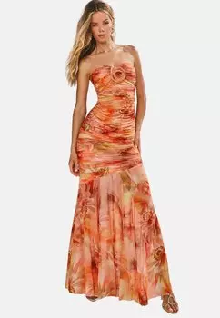 Платье FLORAL PRINTED BANDEAU RUCHED Lipsy, оранжевый