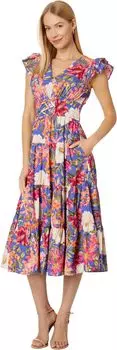 Платье Floral Smocked Waist Midi Vince Camuto, цвет Porcelain Blue