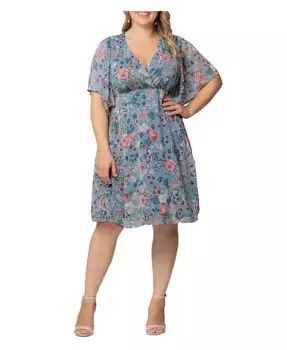 Платье Florence с расклешенными рукавами больших размеров Kiyonna, синий