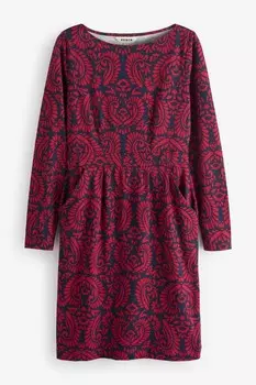 Платье флорри с длинными рукавами из 100% хлопка Boden, красный