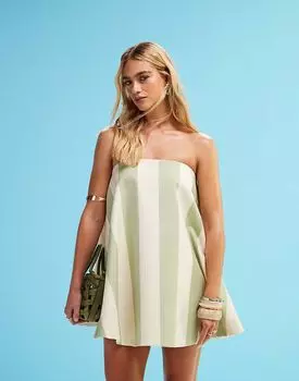 Платье-фонарик мини ASOS DESIGN в полоску шалфея и белого цвета