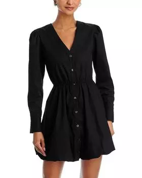 Платье-фонарик с рукавами-фонариками и пуговицами спереди AQUA, черный