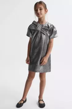 Платье Фрэнни с металлическим бантом Reiss, серебряный