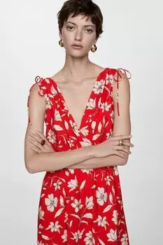 Платье Fraterni с вырезом и цветочным принтом Mango, красный, черный, кремовый