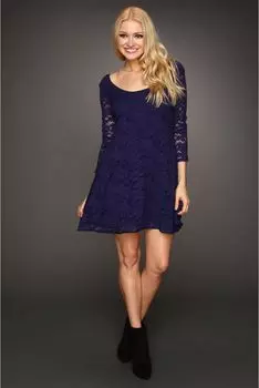 Платье Free People Three-Quarter Sleeve Lace Dress, темно-синий