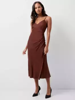 Платье French Connection Ennis Satin Slip Midi, цвет chocolate/fondant