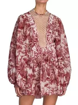 Платье Fungi Forest Stella Mccartney из шелка и ажурной сетки, красный/белый