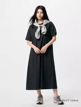 Платье-Футболка airism из хлопка с коротким рукавом Uniqlo, цвет 09 черный