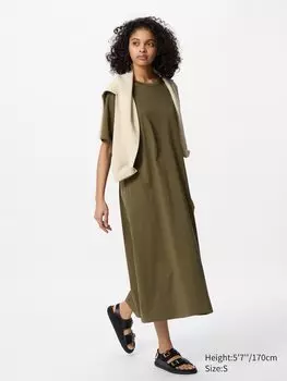 Платье-Футболка airism из хлопка с коротким рукавом Uniqlo, цвет 56 зеленый