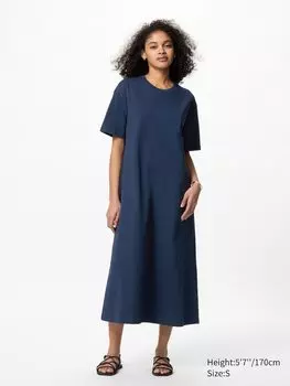 Платье-Футболка airism из хлопка с коротким рукавом Uniqlo, цвет 69 синий