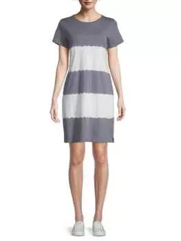 Платье-футболка Andrew Marc с принтом тай-дай, серый/белый