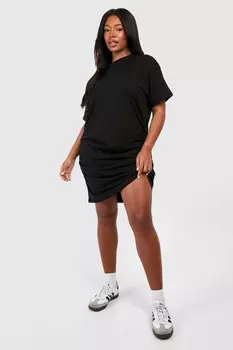Платье-футболка Boohoo со сборками, черный