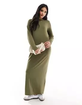 Платье-футболка цвета хаки с длинными рукавами ASOS DESIGN
