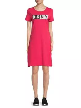 Платье-футболка DKNY Sport из эластичного хлопка с рисунком, розовый