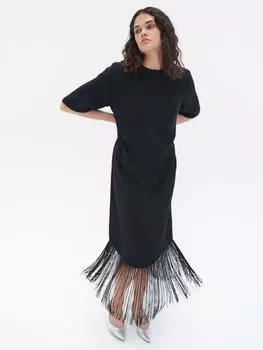 Платье-футболка Hailey с бахромой HUSH, черный