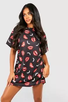 Платье-футболка halloween lips & fangs l Boohoo, черный